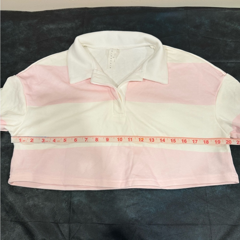 🔥NWOT Missguided  Women’s Cropped  Rugby Polo Pink & White Stripes Size M 🔥 - Picture 7 of 7